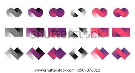 S logo cloud shape of gradient strip swirl into double loop. 8 march infinite connect symbol. 3d spin tile, square block for bank care, mobius circle wave link. Unlimited swap ribbon line icon design.