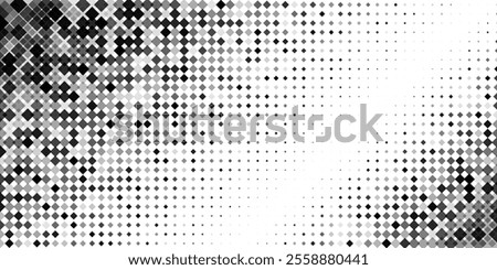 Square dot dissolve pattern background. Diamond pixel primitive liquid matrix. Geometric fade cyber vector abstract gradient. Optical blob texture digital grid. Shape connect disperse halftone mosaic