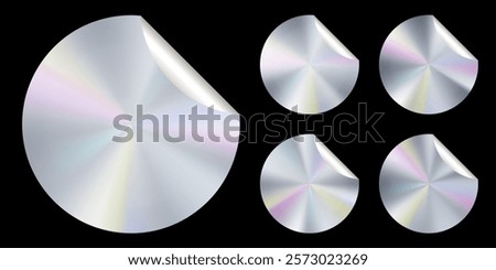 Silver hologram sticker label stamp. Platinum assurance metal gradient tape. Certification emblem circle icon. Limited best new product edition colorful foil tag. Original round vector conical texture