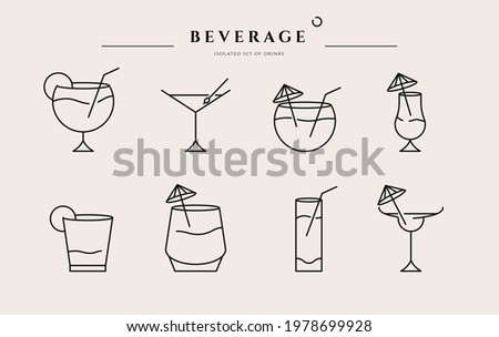 Beverage thin line icon. Minimal summer alcohol cocktail in glass for restaurant and design element. Thin outline and editable stroke. Beverage isolated on beige background. Vector cocktail icon