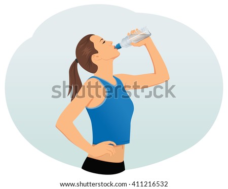 Attractive young woman is drinking water from a plastic bottle. Fitness and health.