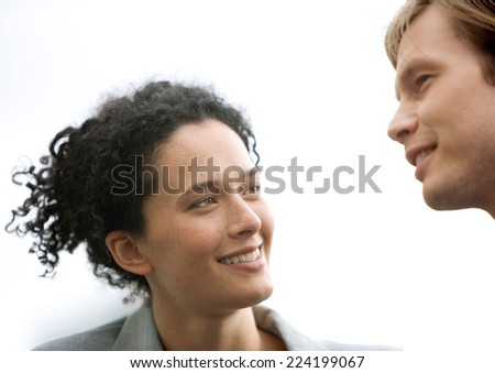 Woman and man conversing