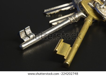 Assorted keys on key ring, close-up