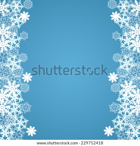 Christmas menu. Many different snowflakes on blue background