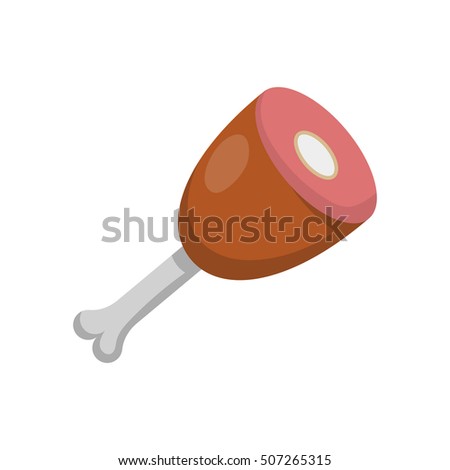 Vector cartoon illustration with isolated red smokes ham. Vector barbecue food icon. Cartoon meat background for food design. Pork beef shop. Fresh farm products