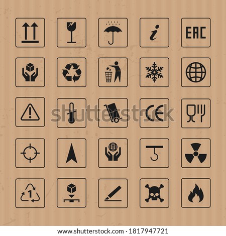 Packaging symbols set cargo icons. Vector packaging box symbols. Box symbols.
