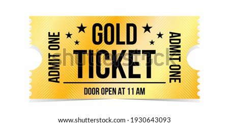 Vintage theatre tickets vector template. Vector golden tickets isolated on whithe backgound. Cinema, theater, concert, game, party, event, festival black and gold ticket.
