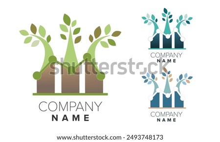 Creative logo design idea for science laboratory dealing with interpretation of nature. Analysis of natural elements