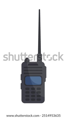 Police elements set. Black walkie talkie. Officer or policeman equipment. Guard department and legal defending. Poster or banner. Flat vector illustration isolated on white background