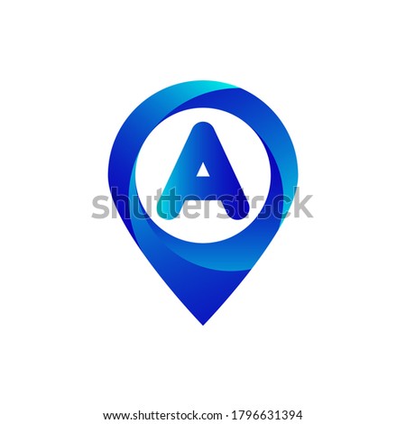 Pin location a letter logo.a letter location logo.Location, Map, Pin, Hotel Blue gradient logo with a letter.a letter logo 