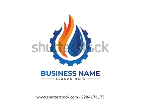 oil and gas logo with gear icon, air conditioning, heating, and cooling HVAC service logo design	