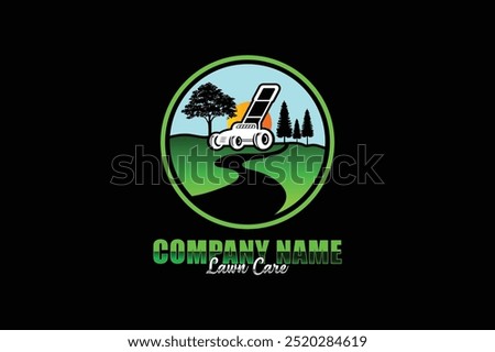 Illustration vector graphic of lawn care with Lawn mower home service black background, landscape, grass concept logo design template