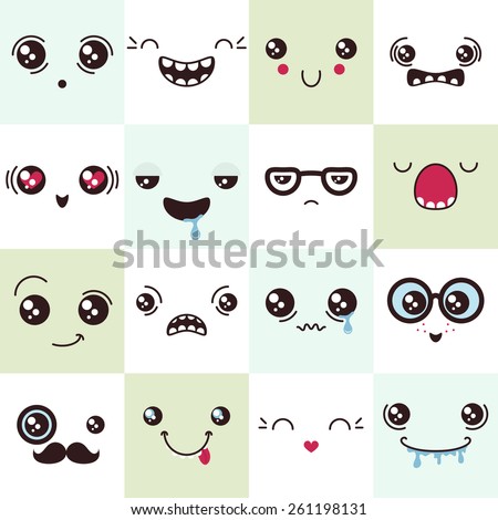 set of cute vector faces, different emotions