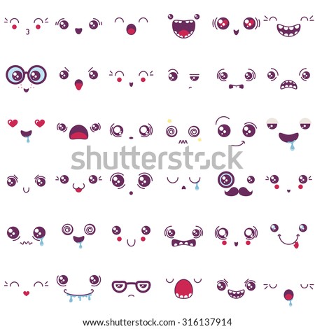 set of cute vector faces, different emotions