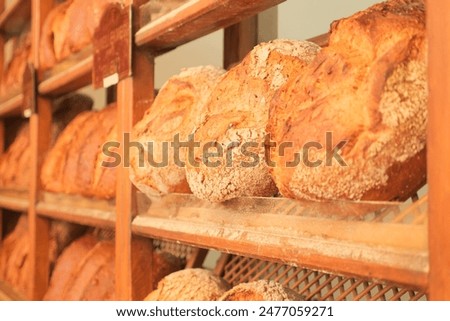 Similar – Image, Stock Photo Freshly baked bread on table