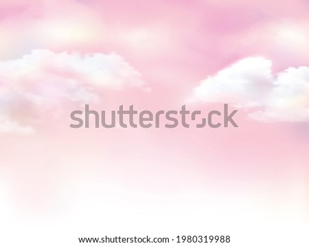 Pink sky and white cloud detail. Sugar cotton pink clouds for design.Summer heaven with colorful clearing sky. Good weather,beautiful nature,Fantasy pastel background.Copy space vector illustration.