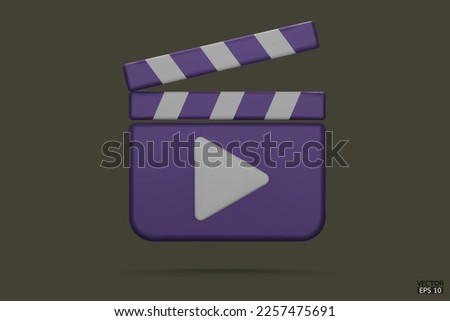 Purple Clapper board icon. Media player icons. Video player icons. Film Clapper, Film clapperboard, video movie clapper equipment. 3D Vector Illustrations.