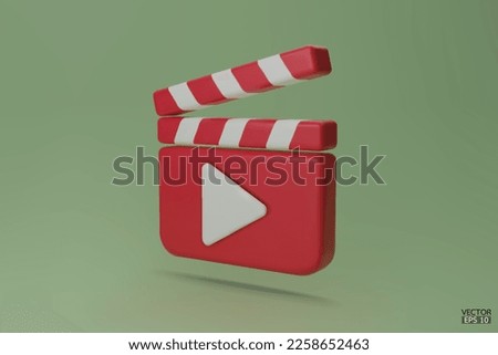 Red Clapper board icon. Media player icons. Video player icons.  Film clapperboard, video movie equipment. 3D Vector Illustrations.