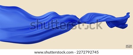Flying blue silk textile fabric flag background. Smooth elegant blue Satin Isolated on beige Background for grand opening ceremony. Blue curtain. 3d vector illustration.