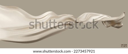 Flying beige silk textile fabric flag background. Smooth elegant beige Satin Isolated on Background for grand opening ceremony. Gold curtain. 3d vector illustration