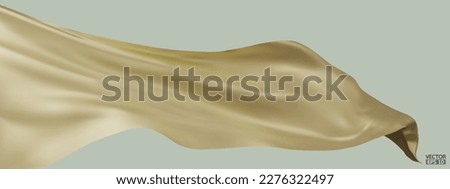 Flying cream silk textile fabric flag background. Smooth elegant cream Satin Isolated on Background for grand opening ceremony. Gold curtain. 3d vector illustration