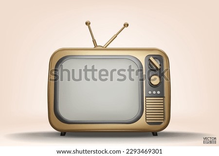 3D render gold Vintage Television Cartoon style isolate on background. Minimal Retro TV. Golden analog TV.  Old TV set with antenna. 3d vector illustration.