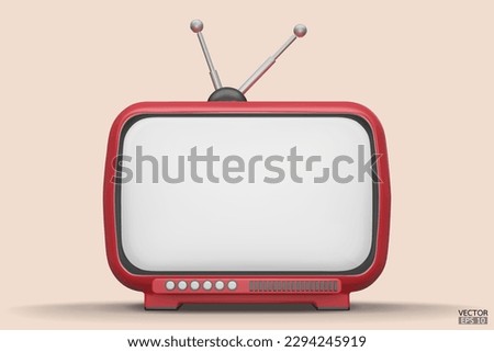 3D render red Vintage Television Cartoon style isolate on  background. Minimal Retro TV. Red analog TV.  Old TV set with antenna. 3d vector illustration.