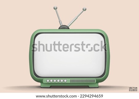 3D render green Vintage Television Cartoon style isolate on  background. Minimal Retro TV. Green analog TV.  Old TV set with antenna. 3d vector illustration.