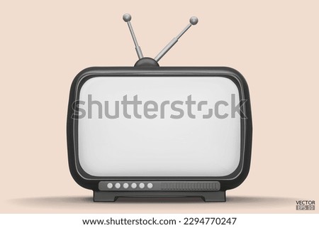 3D render black Vintage Television Cartoon style isolate on background. Minimal Retro TV. Black analog TV.  Old TV set with antenna. 3d vector illustration.