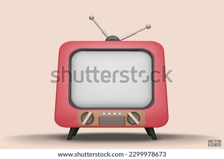 3D render red Vintage Television Cartoon style isolate on  background. Minimal Retro TV. Red analog TV.  Old TV set with antenna. 3d vector illustration.