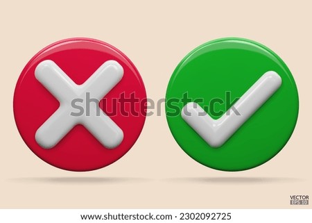 3D green Checkmark and red X mark icon. Checkmark right symbol, tick sign. check and uncheck for web and mobile apps. 3D vector illustration.