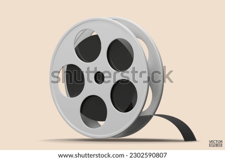 White Film icon isolated on beige background. Video camera tape 3D sign symbols logo. Reel Camera Negative Film. 3d render movie,cinema, entertainment concept. 3D Vector Illustration.