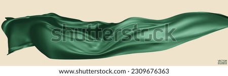Flying dark green silk textile fabric flag background. Smooth elegant green Satin Isolated on beige Background for grand opening ceremony. Green curtain. 3d vector illustration
