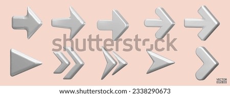 Set of silver vector arrows. Shiny 3d silver Arrows icon. Arrows Cartoon minimal style collection. 3d vector illustration.