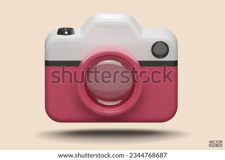 Photo camera with lens. Pink Camera icon. Modern simple snapshot photography sign. 3d vector illustration.