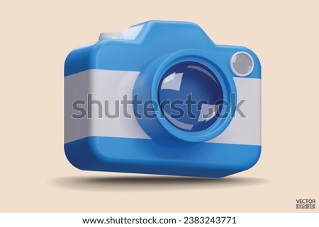 Photo camera with lens. Blue Camera icon. Modern simple snapshot photography sign. 3d vector illustration.