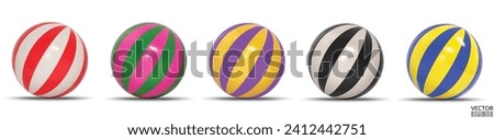 Set of colorful Circus balls isolated on white background. Beach ball on white background. 3D vector illustration.