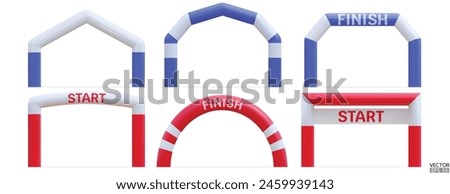 Set of Realistic 3D Inflatable start and finish arch for sports competitions. Inflatable archways, Arch gates of different shapes for different outdoor sport events like marathon racing.