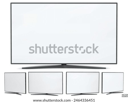 Realistic LCD TV with blank screen isolated on white background. 4K TV flat screen LCD, plasma, tv mock up. 3D vector illustration.