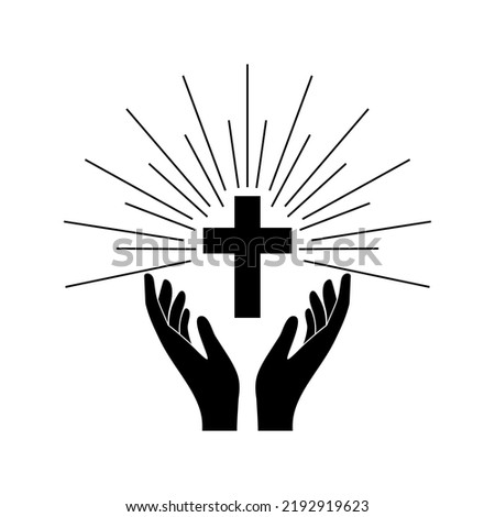 hand christian logo and cross vector