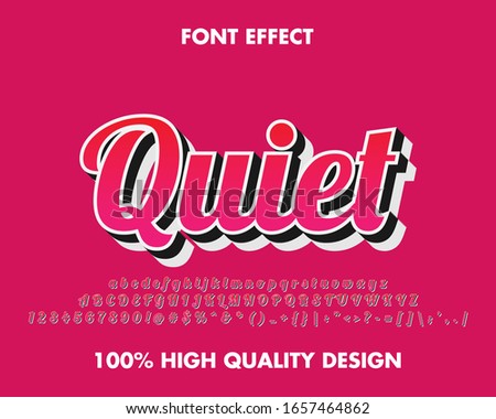 3d script pink text effect with shadow and outline style. full set number, symbol and alphabet. vector font effect
