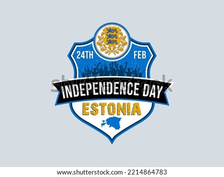 Estonia Independence Day. People celebrate the 24th of February. Coat of arms is on top of the shield.