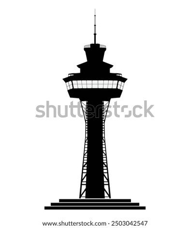 Airport control tower vector illustration, emphasizing its iconic shape and role in managing air traffic at airports.