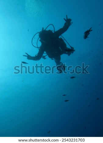 Similar – Image, Stock Photo Diver surrounded by bubbles jumping in water