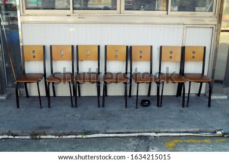 Similar – Image, Stock Photo Seven chairs and a table