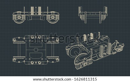 Stylized vector illustration of drawings of a Wheelbase of a train car