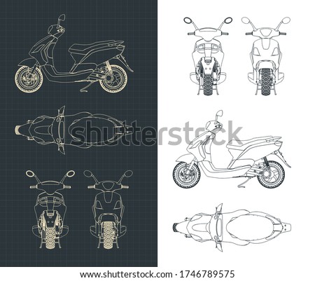 Stylized vector illustration of a modern moped drawings