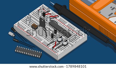 Stylized vector illustration of a Electronics component kit for electronics engineers and electronics enthusiasts