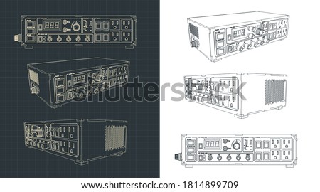 Stylized vector illustration of laboratory power supply drawings