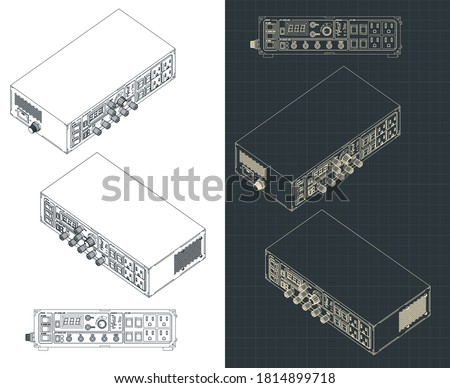 Stylized vector illustration of laboratory power supply drawings